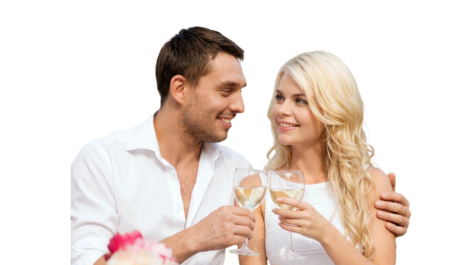 Een gelukkig koppel dat geniet van een glas wijn tijdens een veilige date